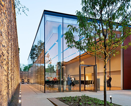 exterior view of a glass walled gallery
